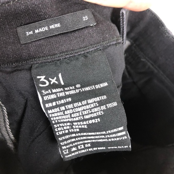 3x1 Authentic Straight Cropped Fray Raw Hem Jeans in Shake Black Cotton Stretch - Picture 6 of 8